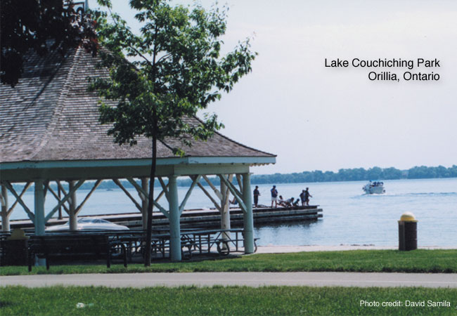Photo of Lake Couchiching Park, Orillia, Ontario. Photo credit: David Samila